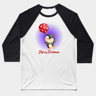 Merry Christmas Cute Penguin and Red Balloon Baseball T-Shirt